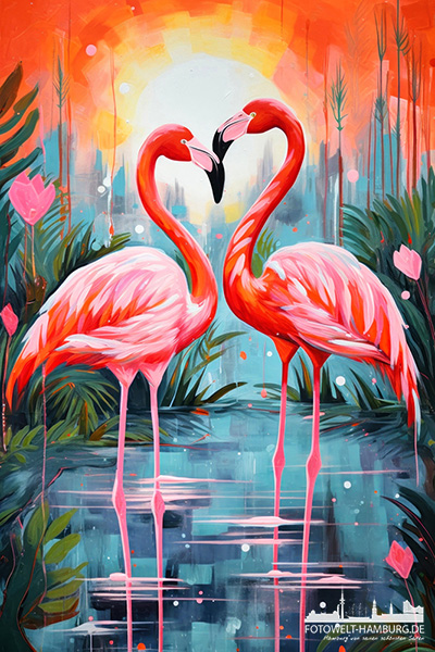 Flamingos - modernes Wandbild als Kunstdruck auf Leinwand, Acrylglas oder als Poster